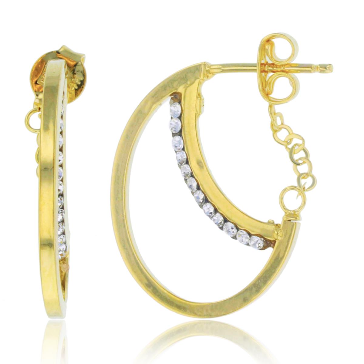 14K Yellow Gold Rnd Crystal 22X1.5mm Croissant Open Hoop Earring
