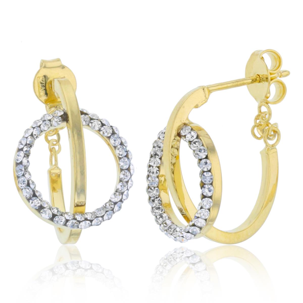 14K Yellow Gold Crystal Open Circle Interlaced with Oval J-Hoop Earring