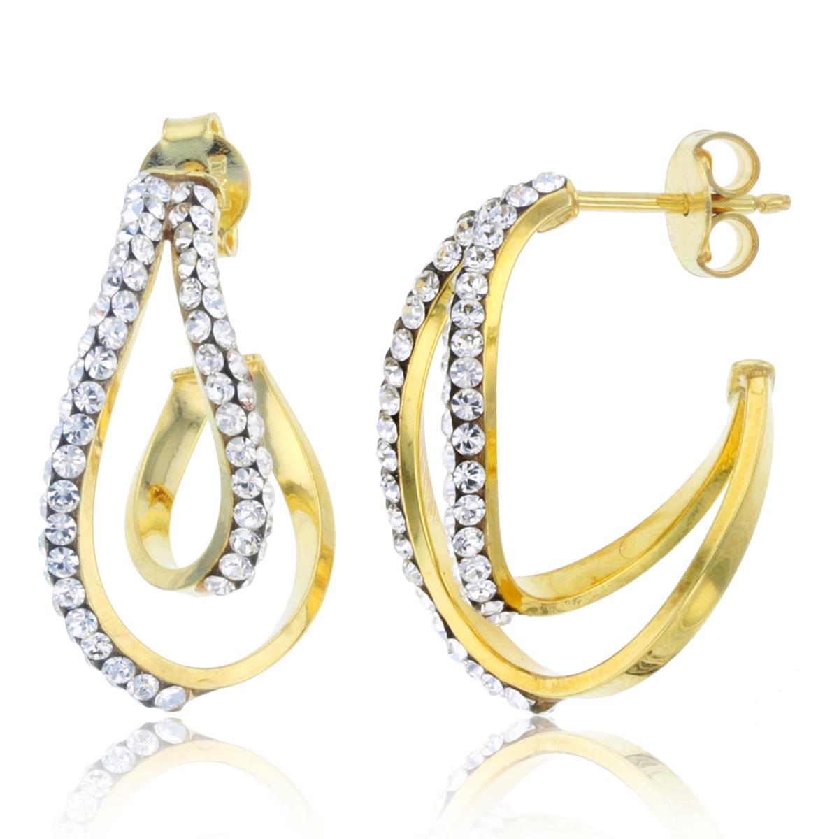 14K Yellow Gold Twist Crystal Rows 25x10mm Open Oval Hoop Earring