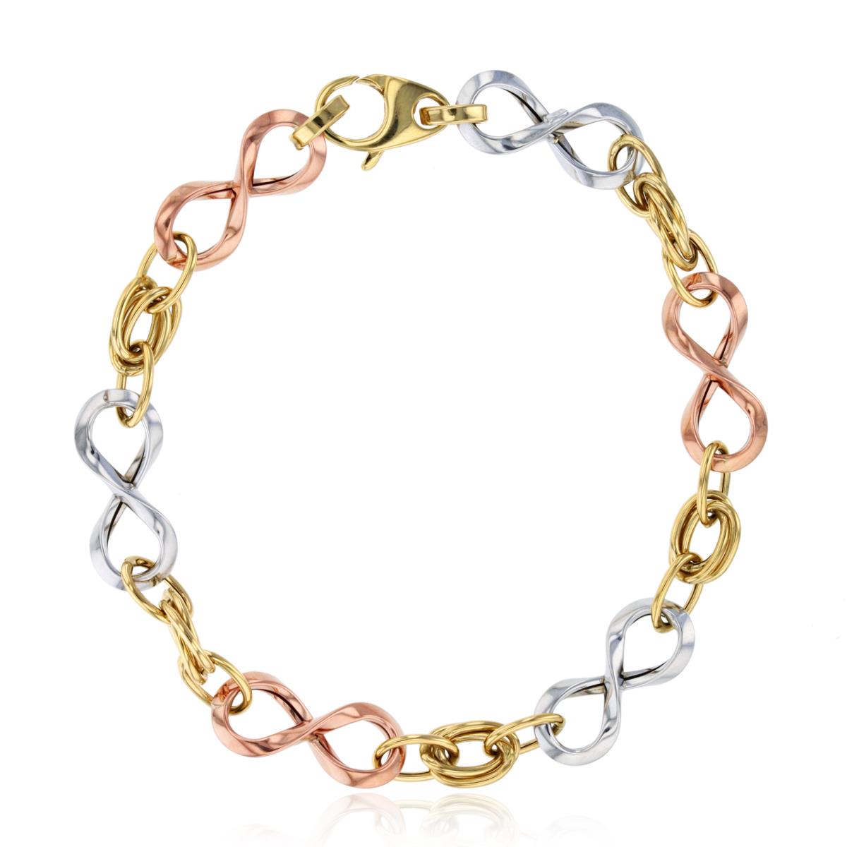 14K Tri-Color Gold Polished Infinity Links 7.5" Bracelet