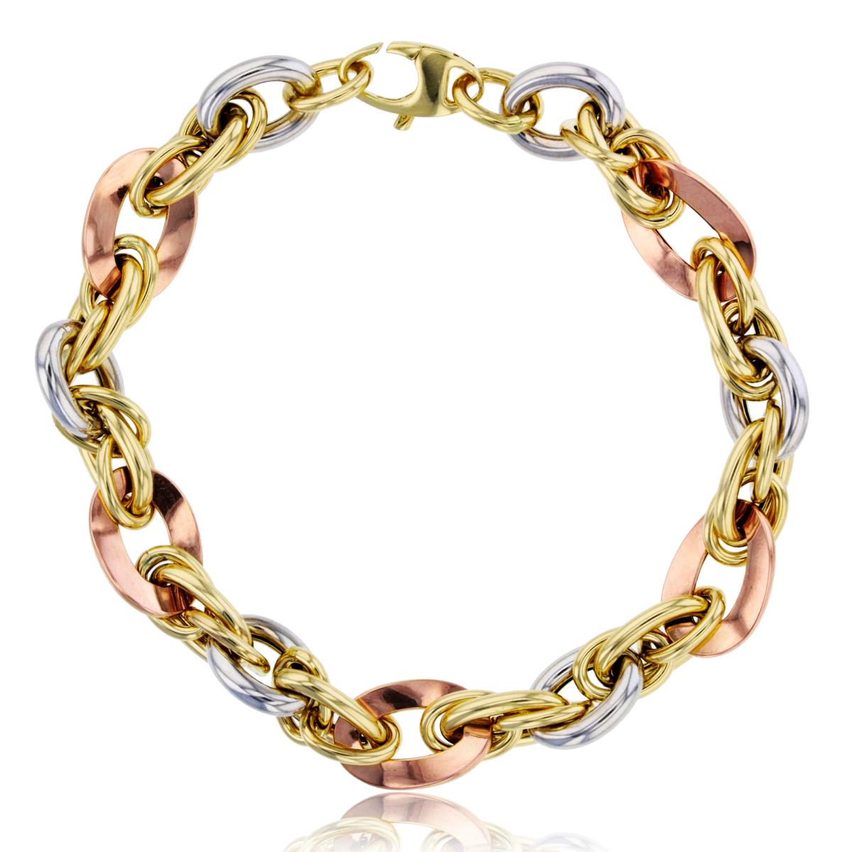 14K Tri-Color Gold Fancy Rope 7.75" Bracelet