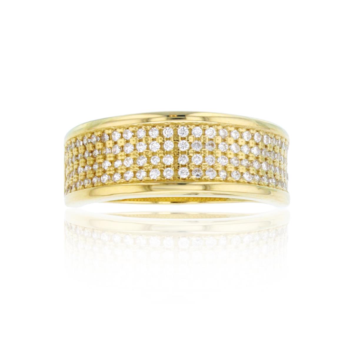 14K Yellow Gold 7.70mm Wide Micropave Concave Fashion Ring
