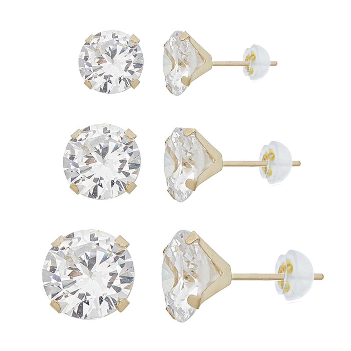 10K Yellow Gold 5mm/6mm/8mm Round Solitaire Martini Stud Earring Set