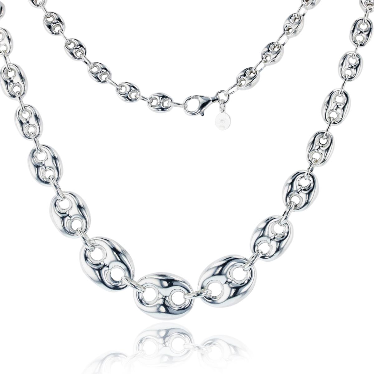Sterling Silver Rhodium Graduated Linked Mariner 18"Chain