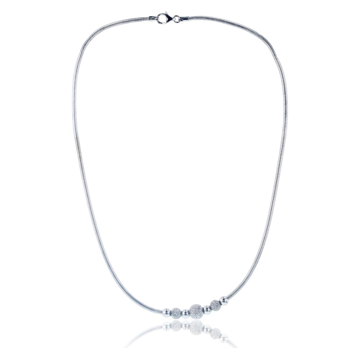 Sterling Silver Rhodium Polished & DC Beads on Mesh 18"Necklace