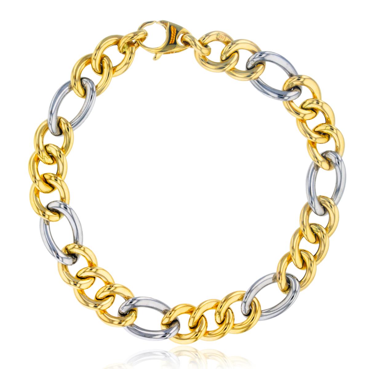14K Two-Tone Gold Fancy Figaro Design 7.5" Chain Bracelet