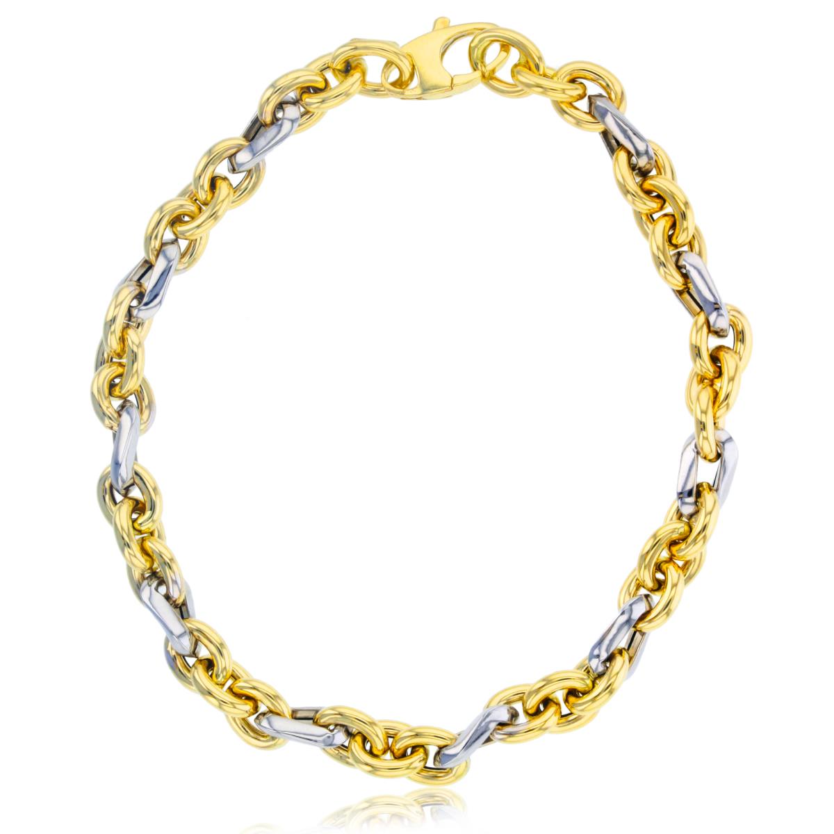 14K Two-Tone Gold Polished Twist Cable 7.75" Chain Bracelet
