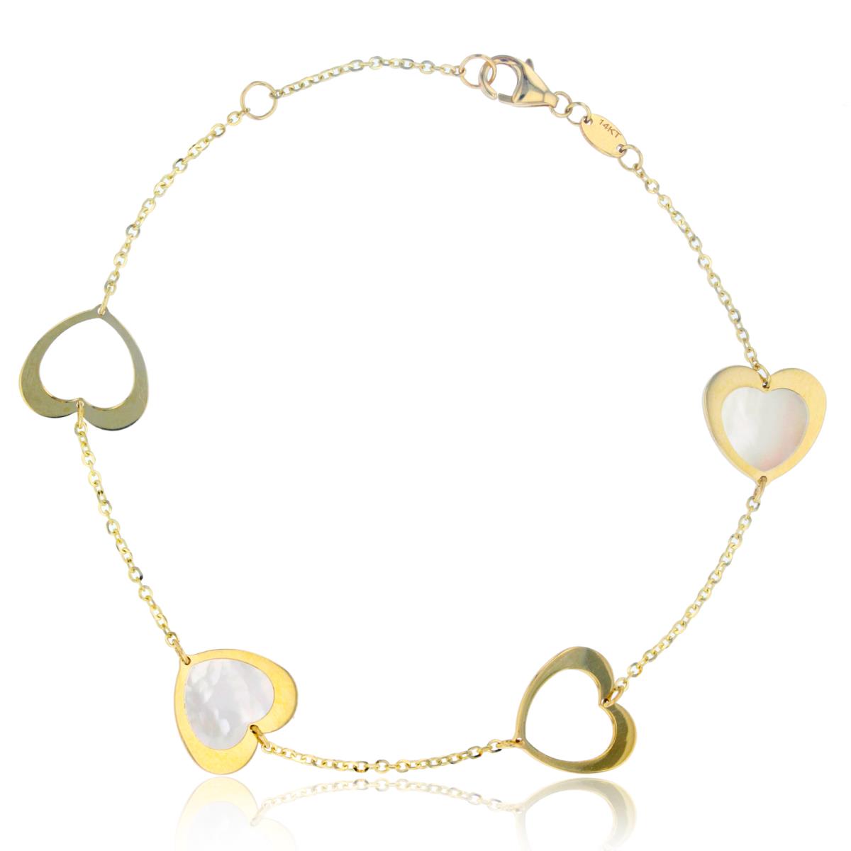 14K Yellow Gold MOP Hearts 7.25" Bracelet