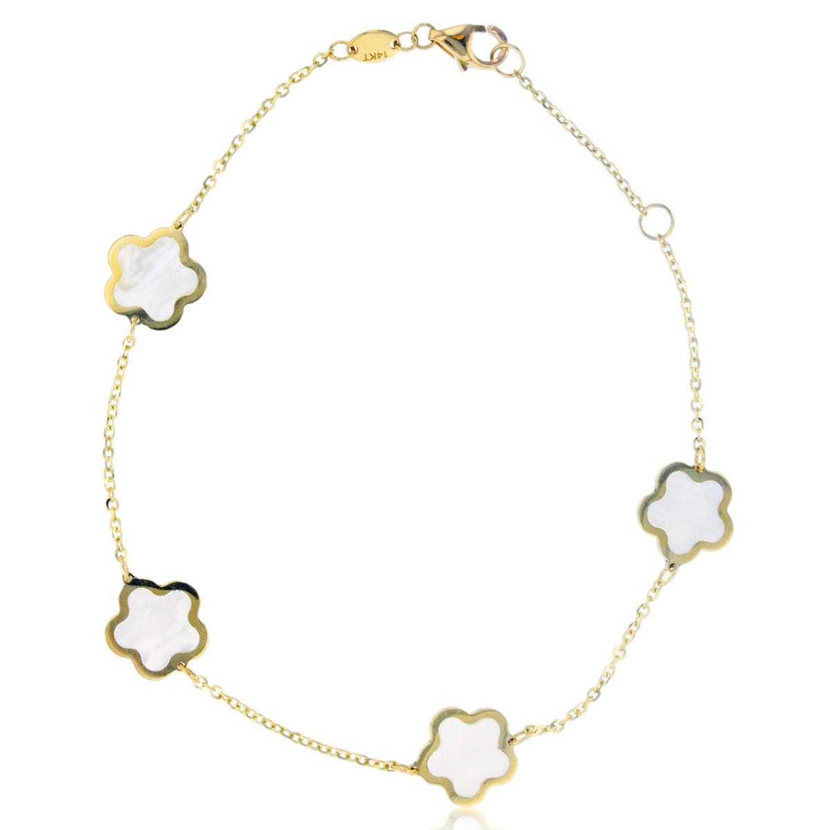 14K Yellow Gold MOP Clover 7.25" Bracelet