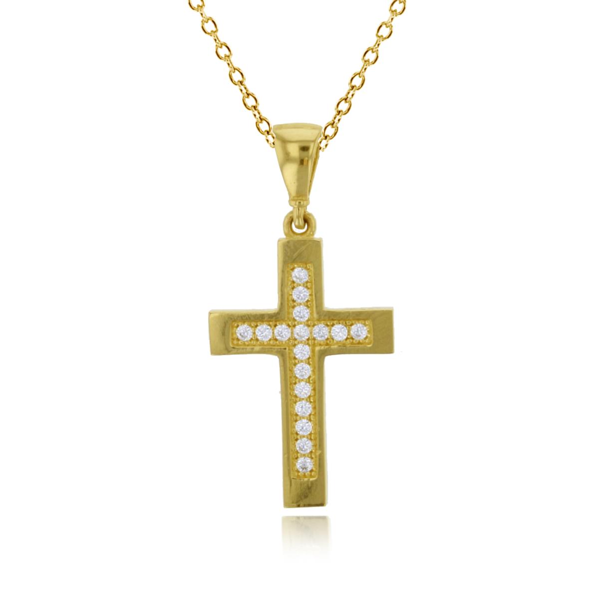 14K Yellow Gold 25x12mm Paved Cross 18" Necklace