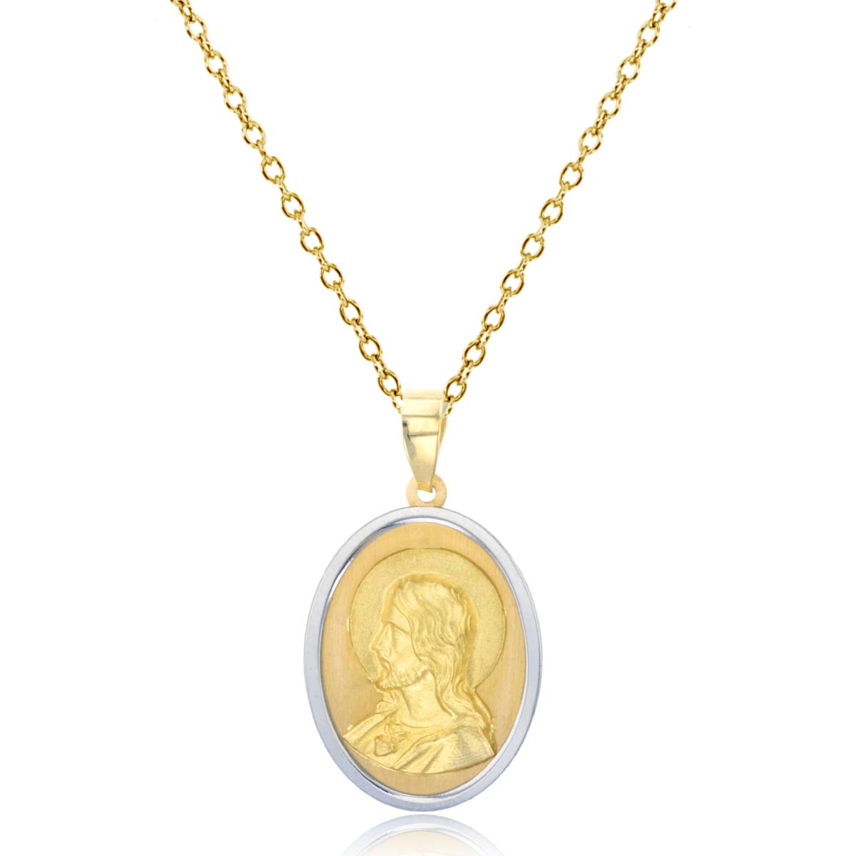 14K Two-Tone Gold Satin Sacred Heart of Jesus 18" Necklace
