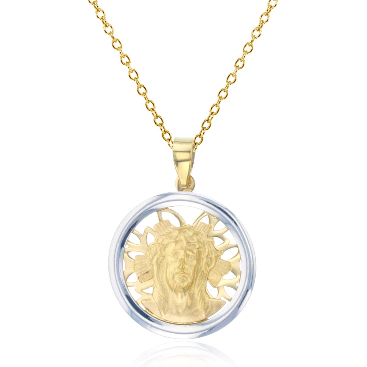 14K Two-Tone Gold Polished & Satin Jesus Head Medallion 18" Necklace