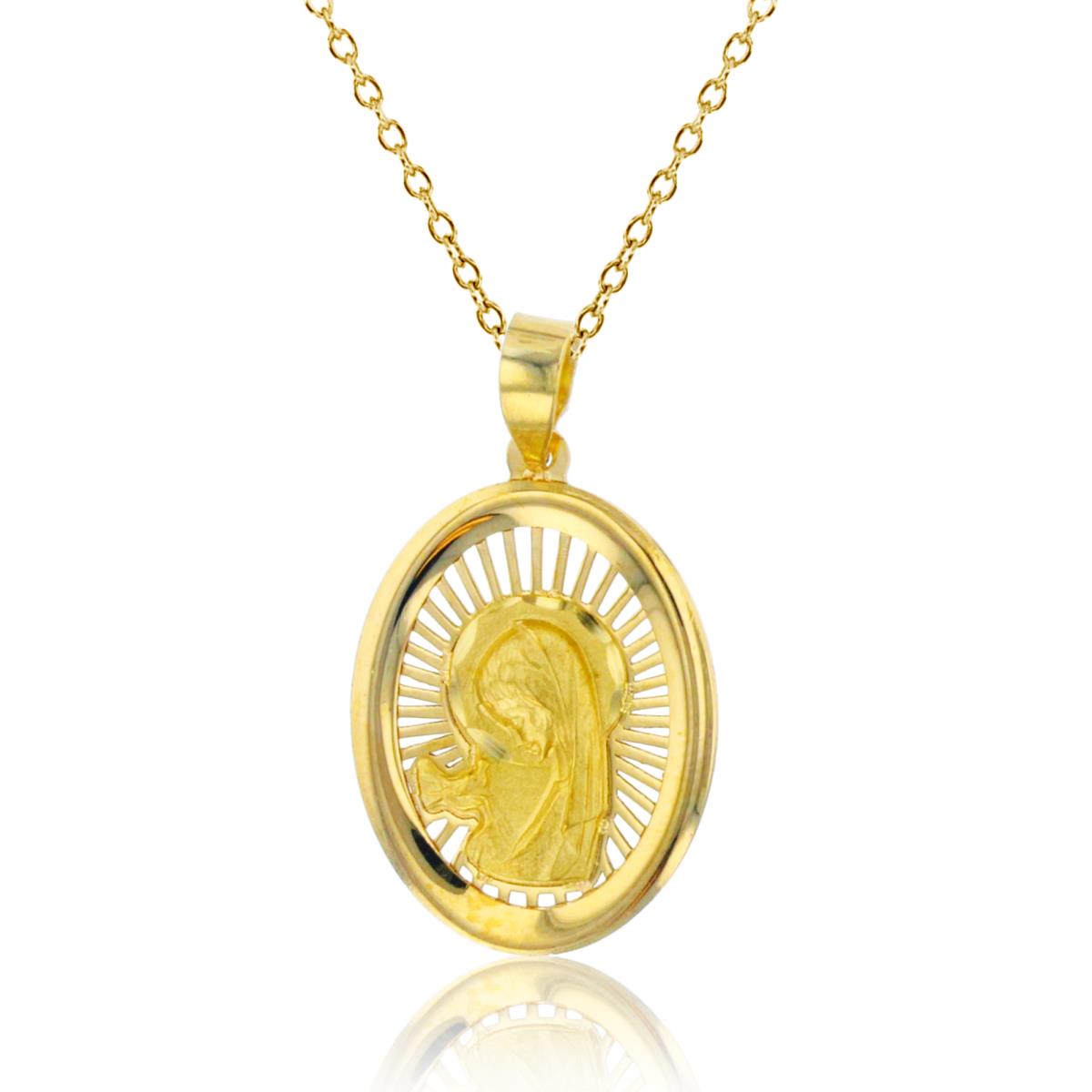 14K Yellow Gold Polished Praying Little Girl Oval 18" Necklace