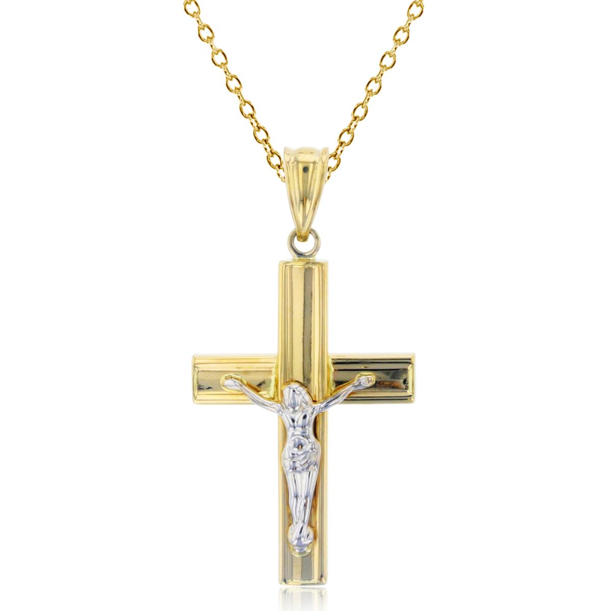 14K Two-Tone Gold 35x18mm Polished Crucifix Cross 18" Necklace