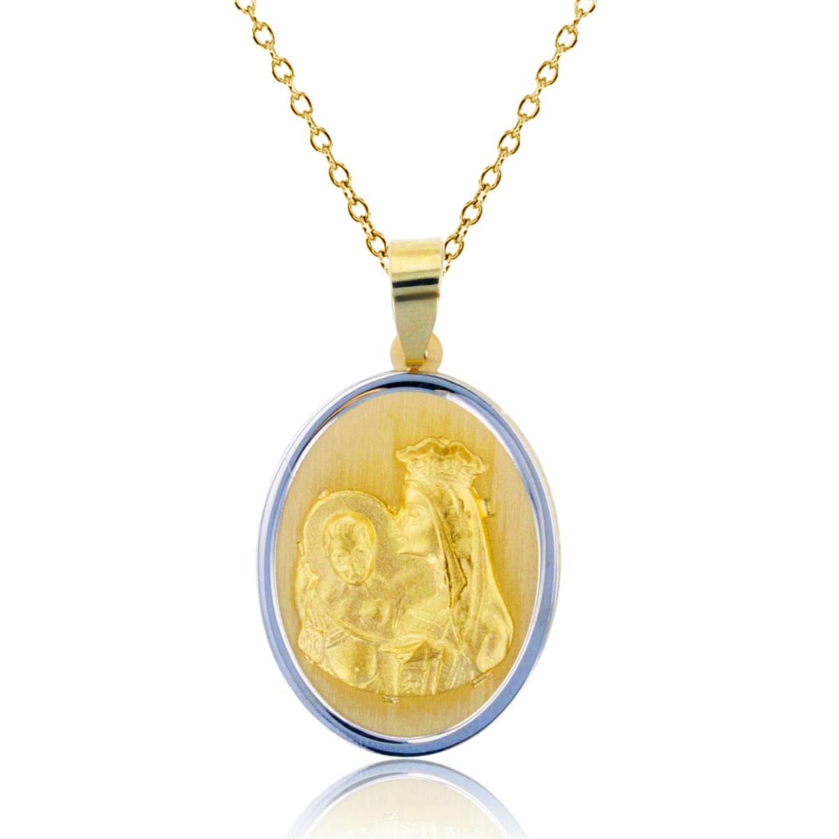 14K Two-Tone Gold 25x14mm Satin Virgin Mary & Baby Jesus 18" Necklace