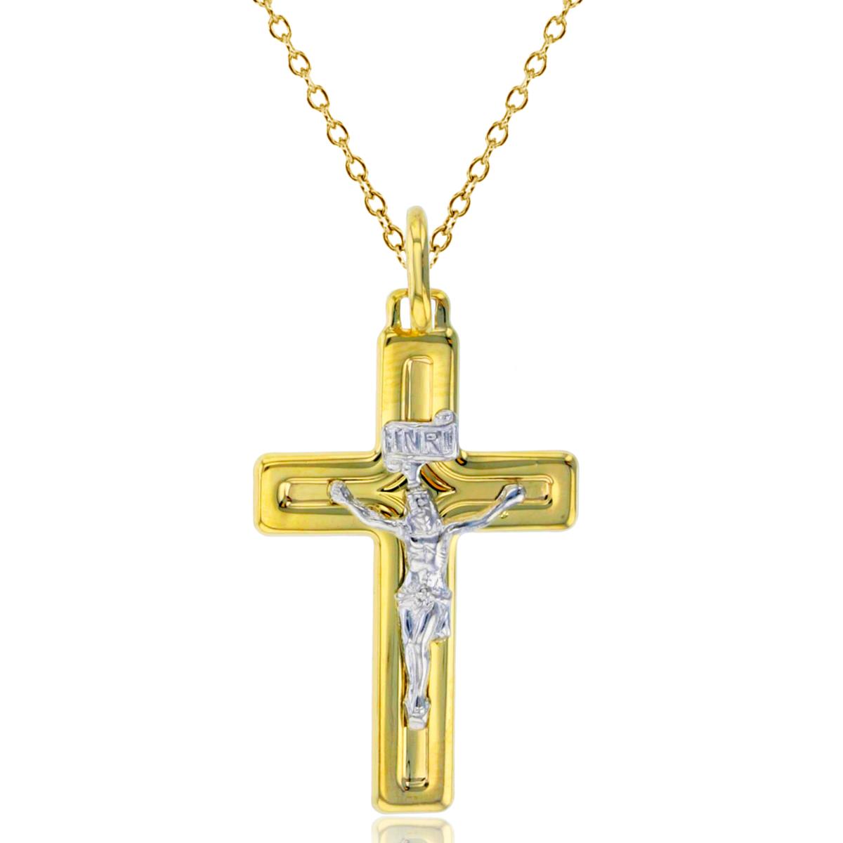 14K Two-Tone Gold 32x17mm Polished Crucifix Cross 18" Necklace