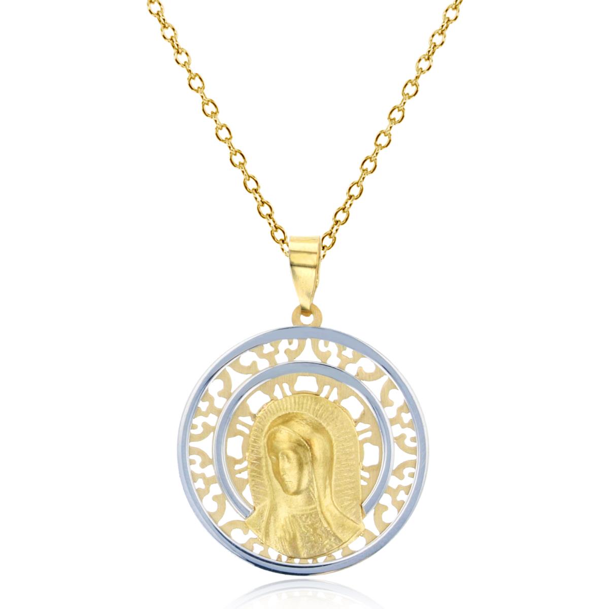 14K Two-Tone Gold Filigree Satin Virgin Mary Medallion 18" Necklace