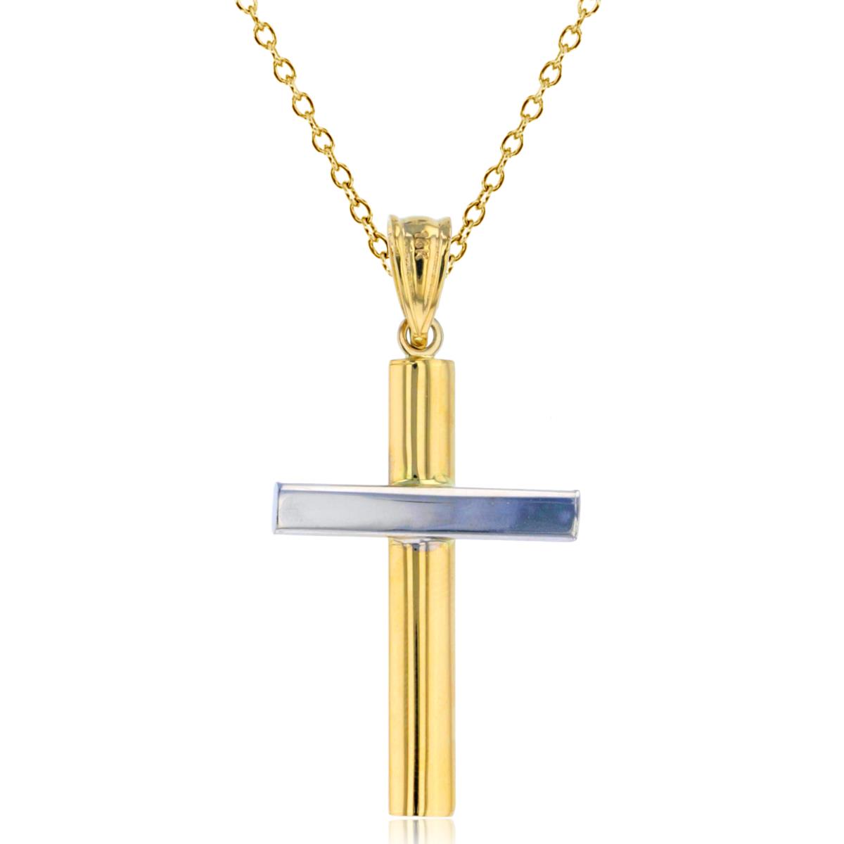 14K Two-Tone Gold 35x18mm High Polished Cross 18" Necklace