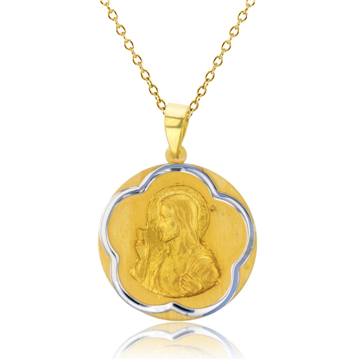 14K Two-Tone Gold 25x18mm Satin Sacred Heart of Jesus 18" Necklace