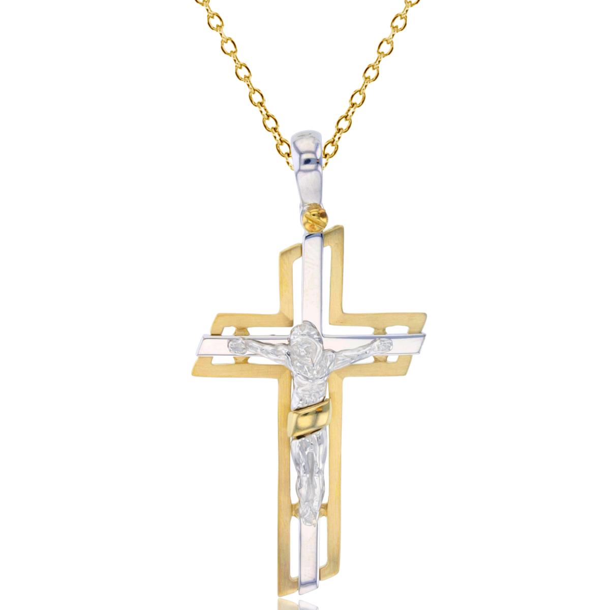 14K Two-Tone Gold 44x22mm Crucifix Cross 18" Necklace