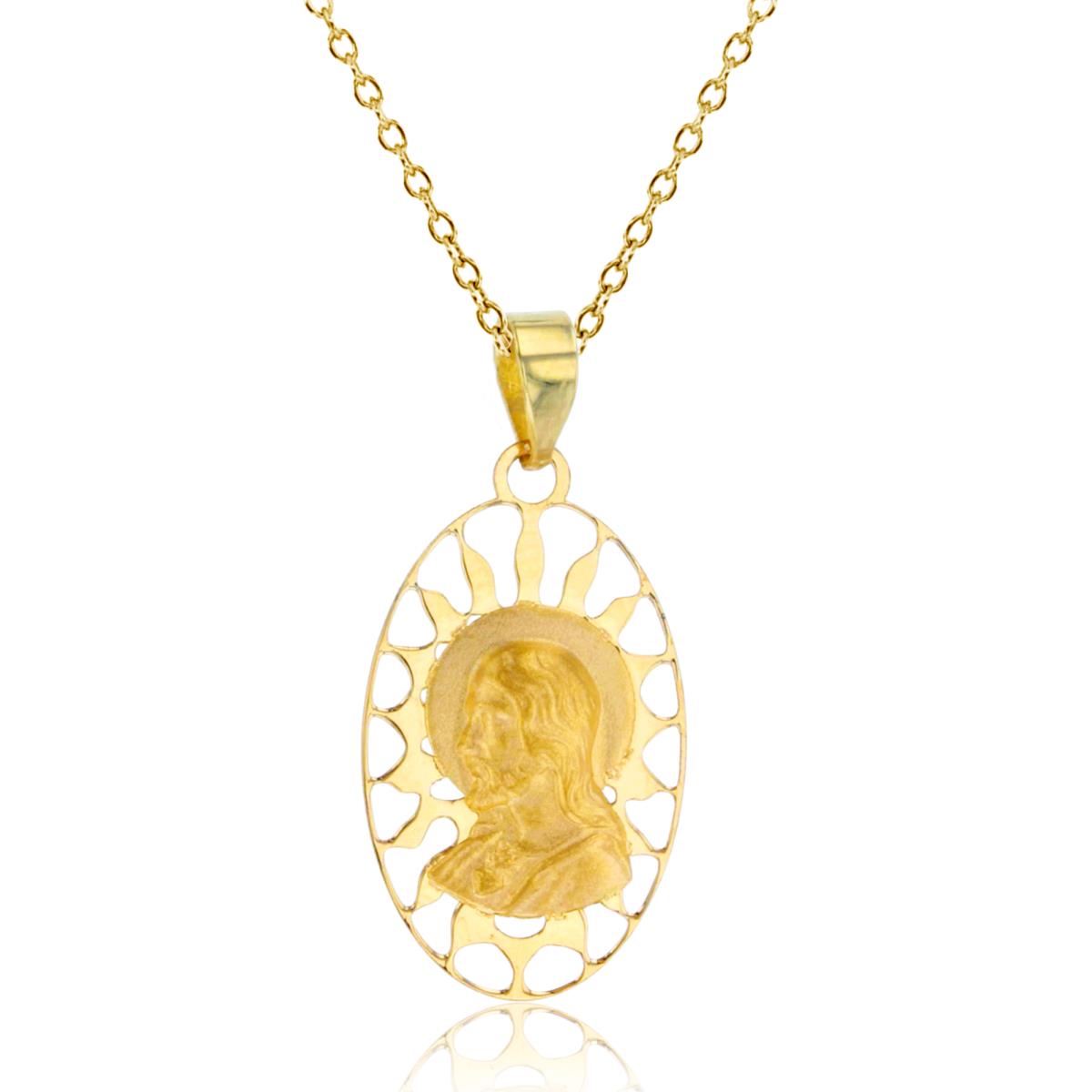 14K Yellow Gold 26x12mm Sacred Heart of Jesus Oval Cutout 18" Necklace