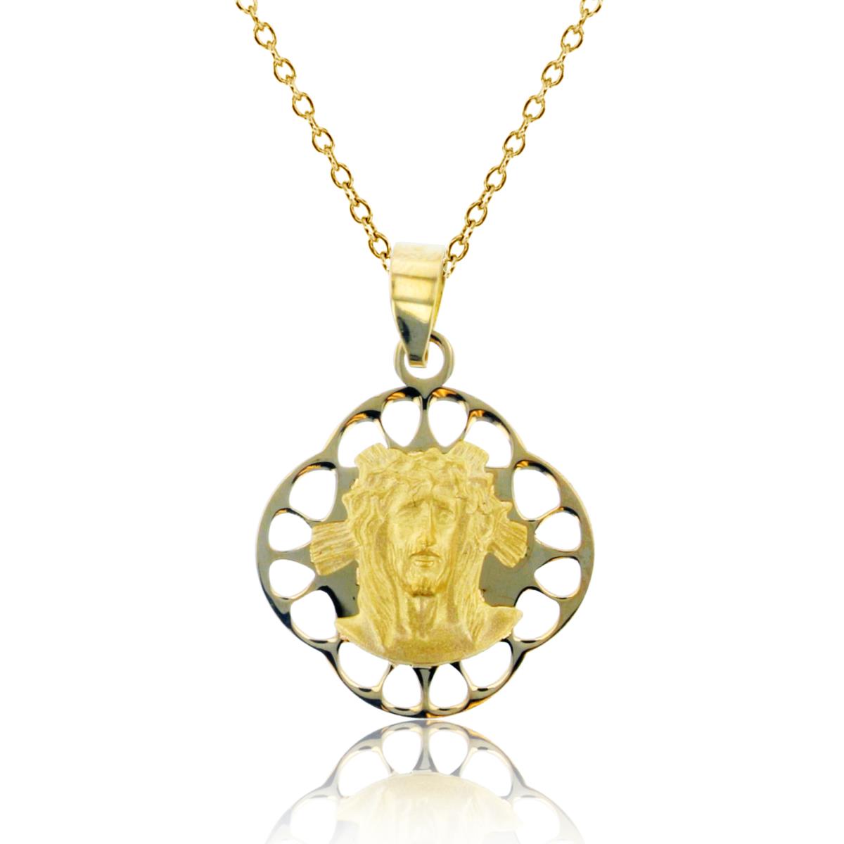 14K Yellow Gold Jesus Head Honeycomb Design 18" Necklace