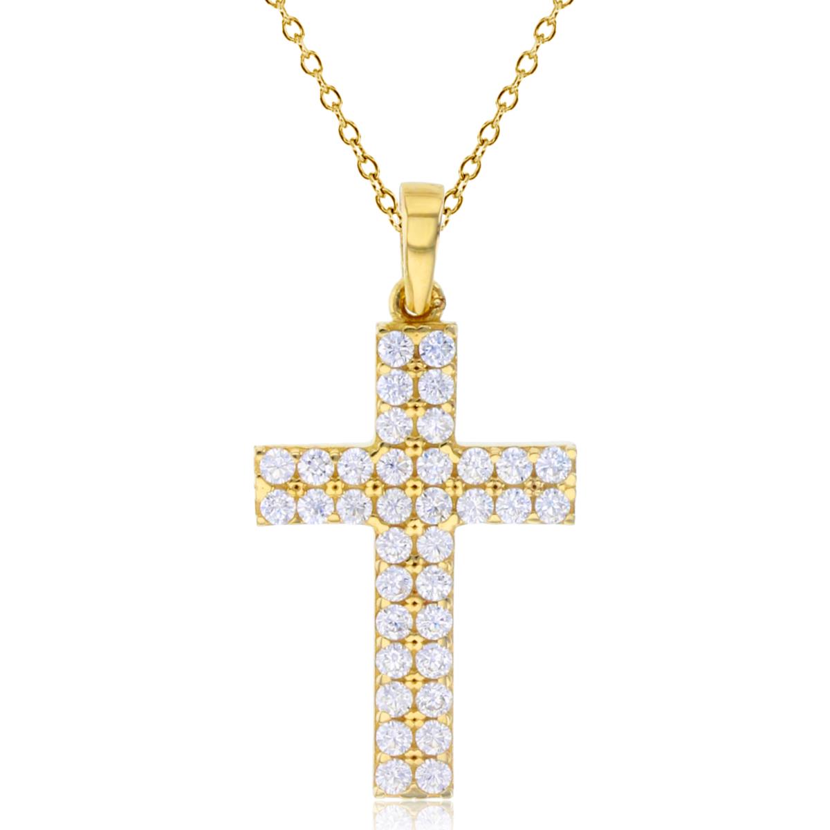 14K Yellow Gold 30x15mm Paved CZ Cross 18" Necklace