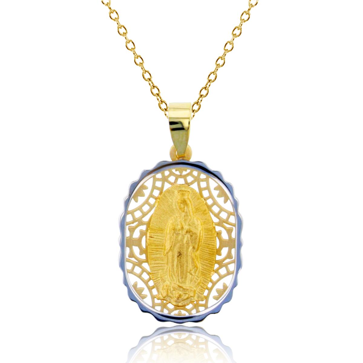 14K Two-Tone Gold 25x14mm Matte Virgin Mary 18" Necklace
