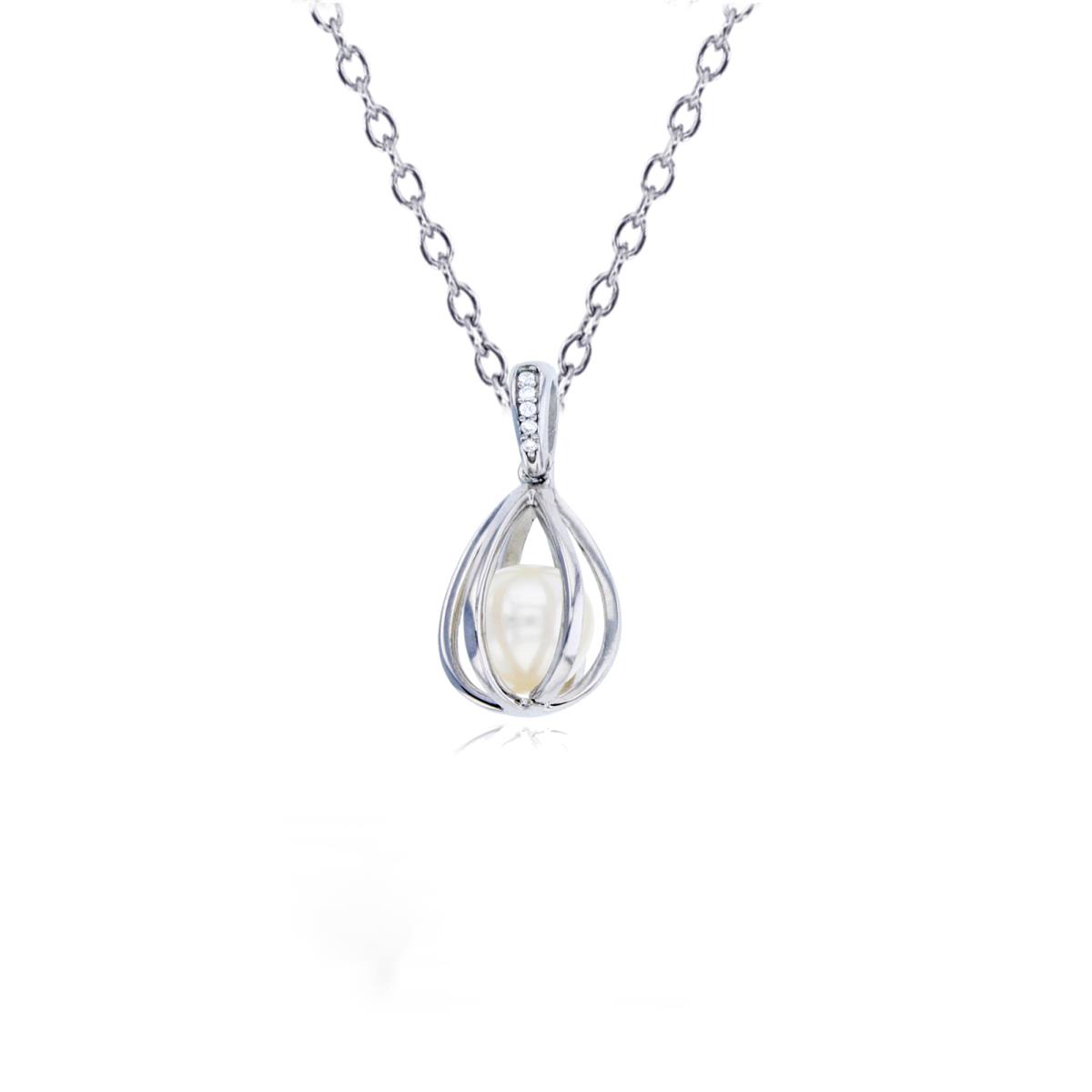 Sterling Silver Rhodium 8mm Freshwater Pearl Inside Cage 18" Necklace