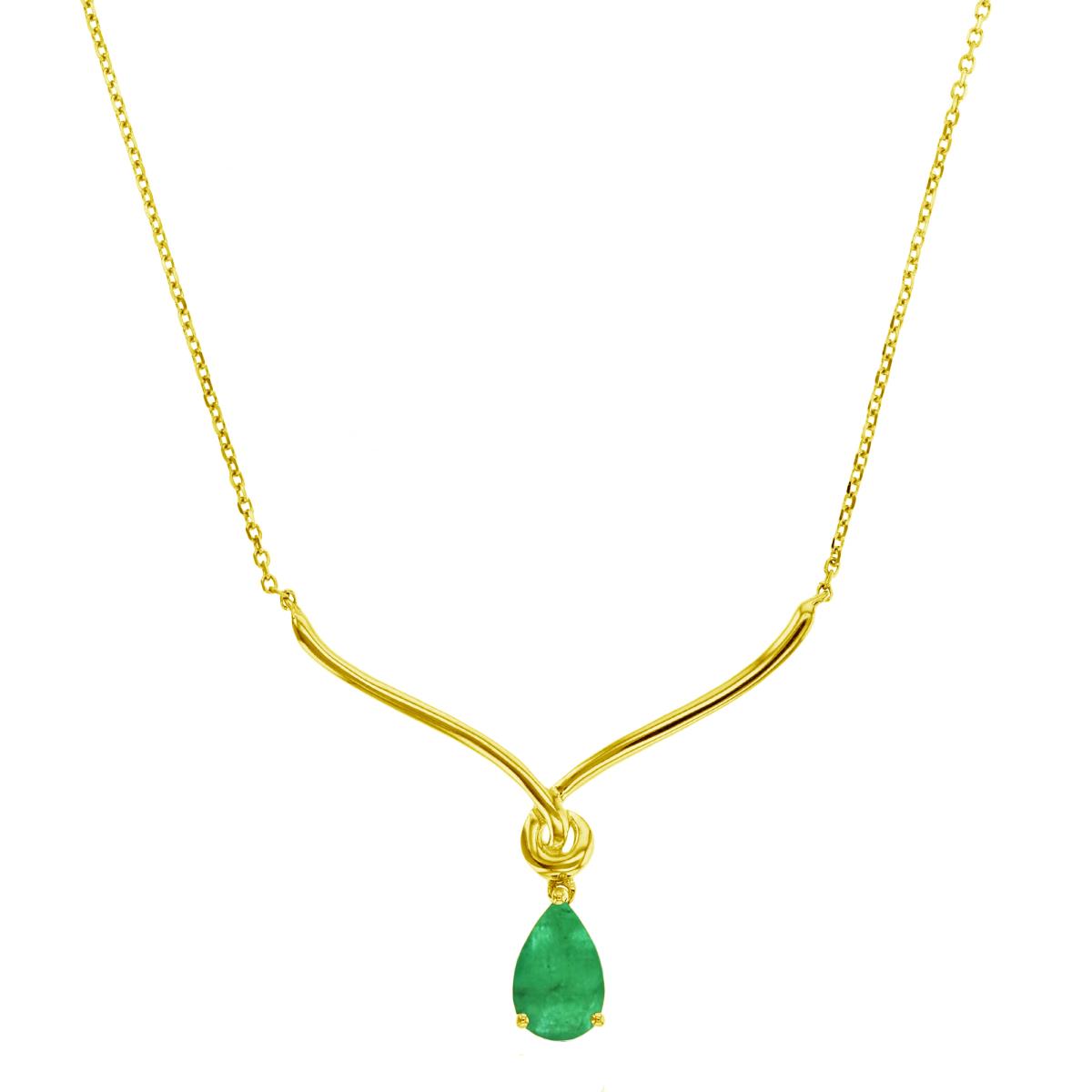 Sterling Silver Yellow 8X5mm PS Emerald Drop 18" Necklace