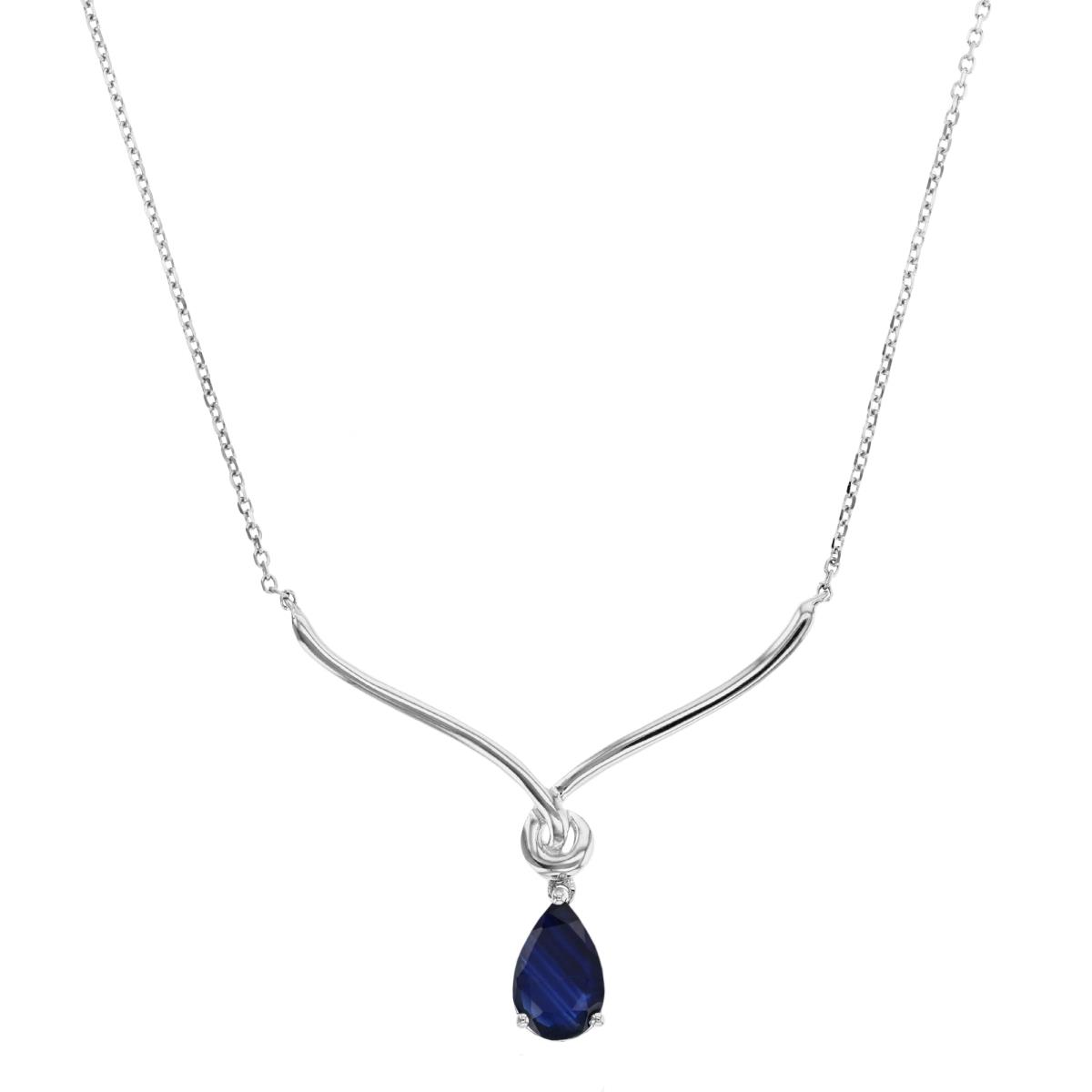 Sterling Silver Rhodium 8X5mm PS Sapphire Drop 18" Necklace