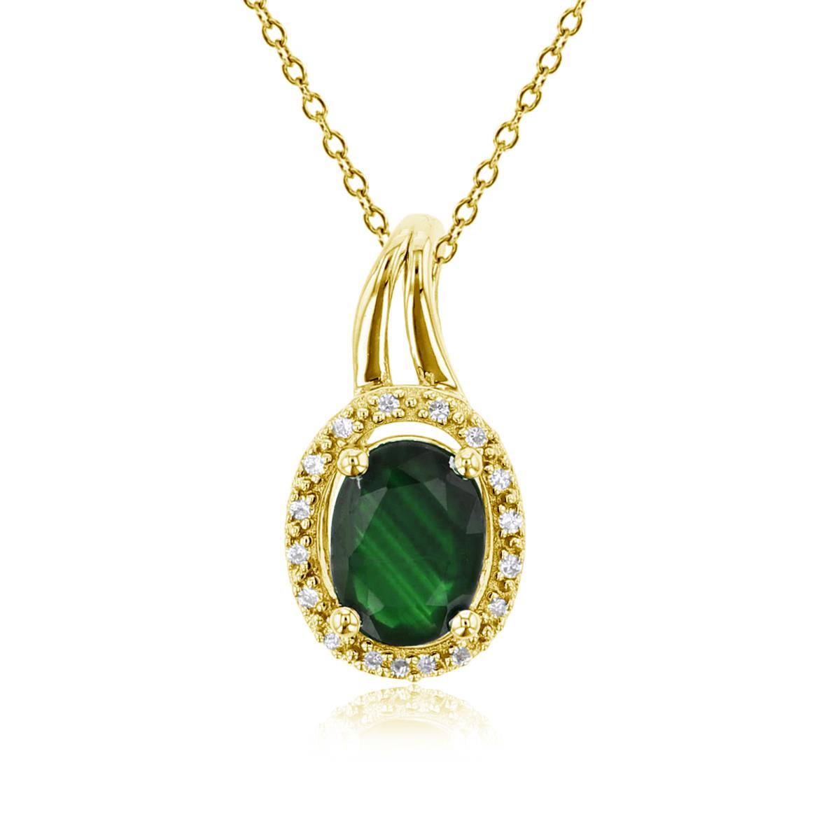 10K Yellow Gold 0.01cttw Diamonds & 7x5mm Ov Emerald Oval Halo 18"Necklace