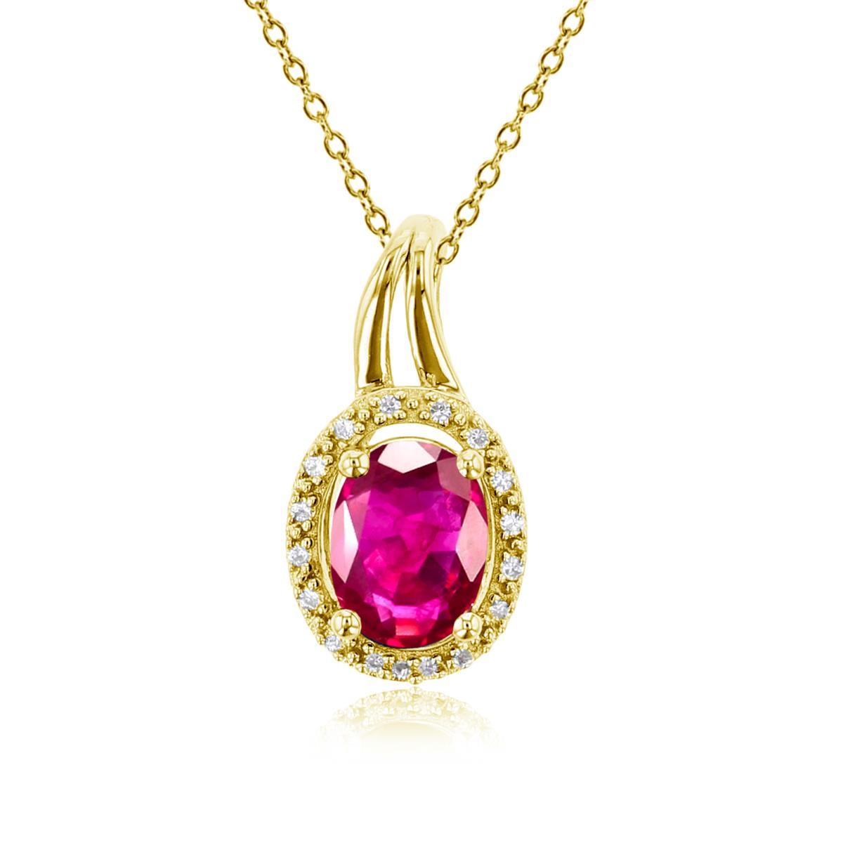 10K Yellow Gold 0.01cttw Diamonds & 7x5mm Ov Glass Filled Ruby Oval Halo 18"Necklace