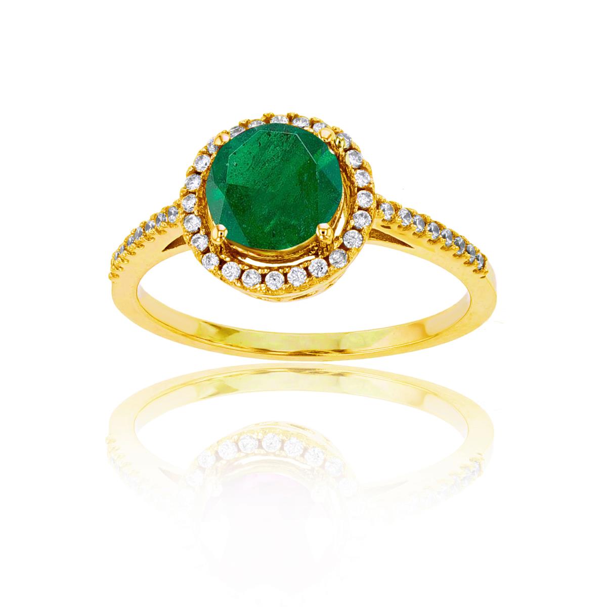10K Yellow Gold 0.01cttw Rnd Diamond & 5mm Rnd Emerald Halo Ring