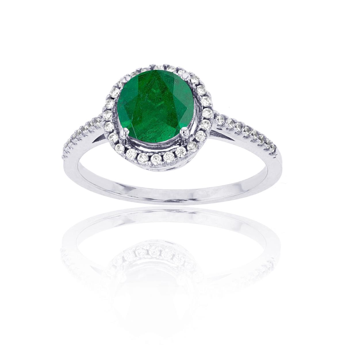 Sterling Silver Rhodium 5mm Rnd Emerald & Rnd Created White Sapphire Halo Ring