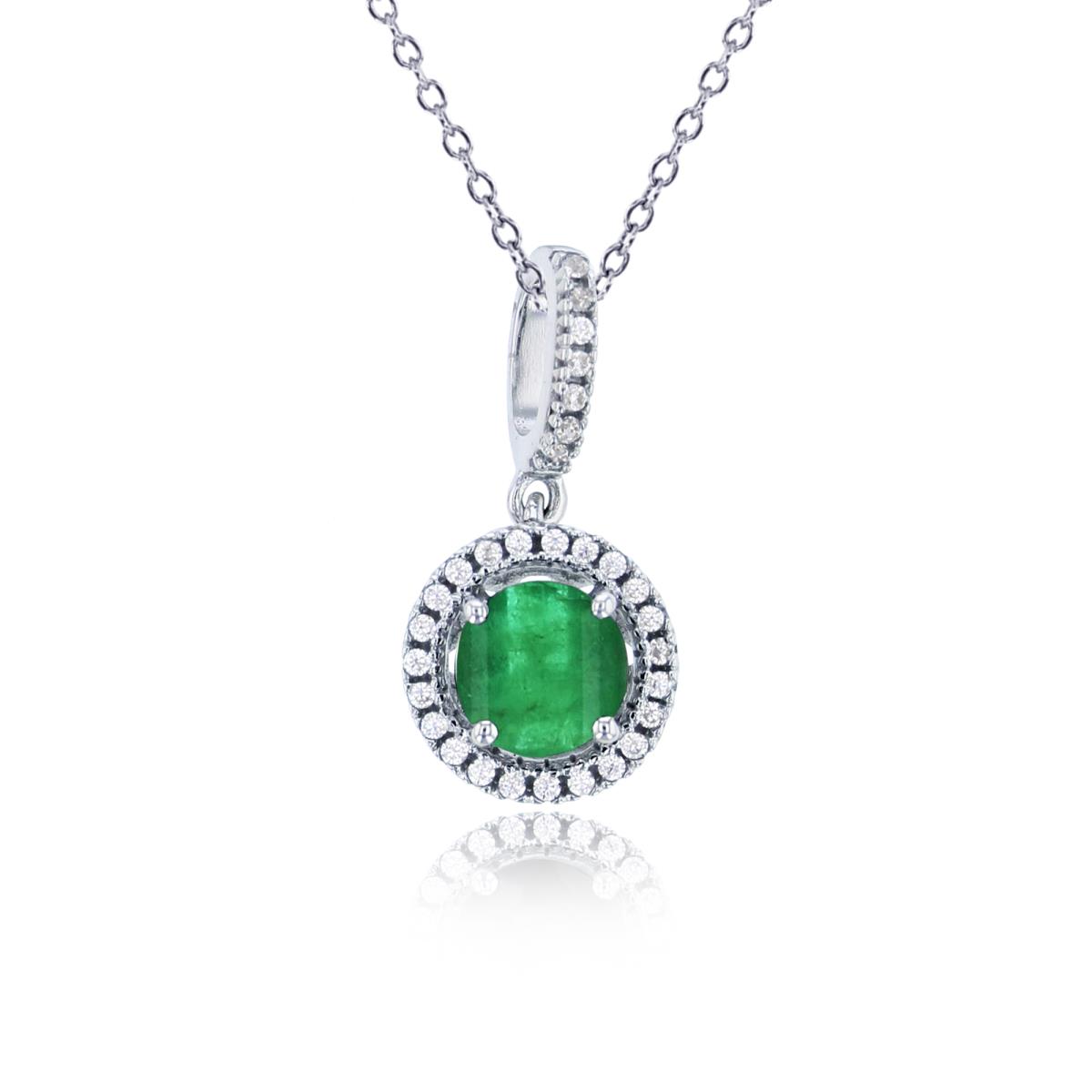 Sterling Silver Rhodium 5mm Rnd Emerald & Rnd Created White Sapphire Circle 18"Necklace