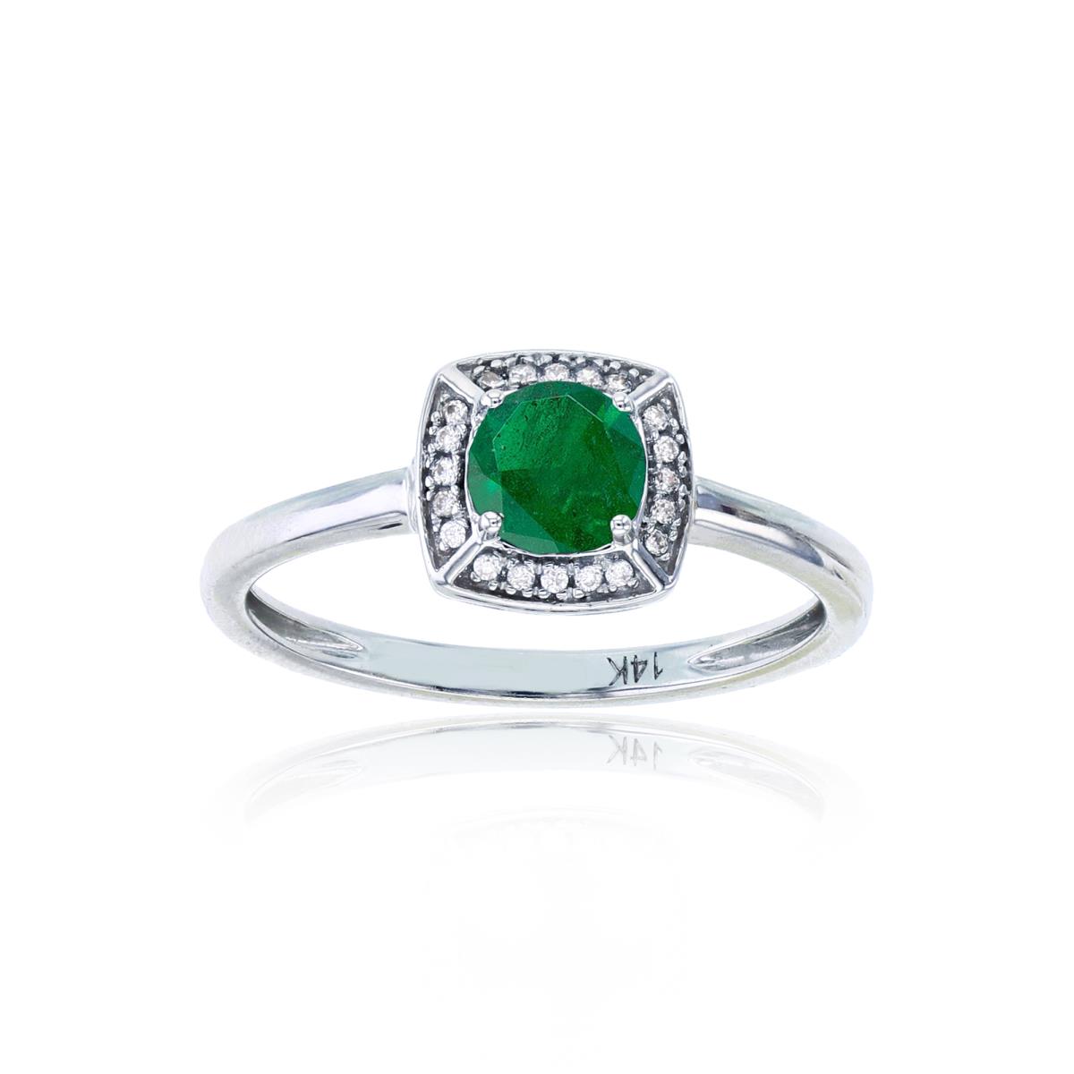 Sterling Silver Rhodium 5mm Rnd Emerald & Rnd Created White Sapphire Cushion Ring