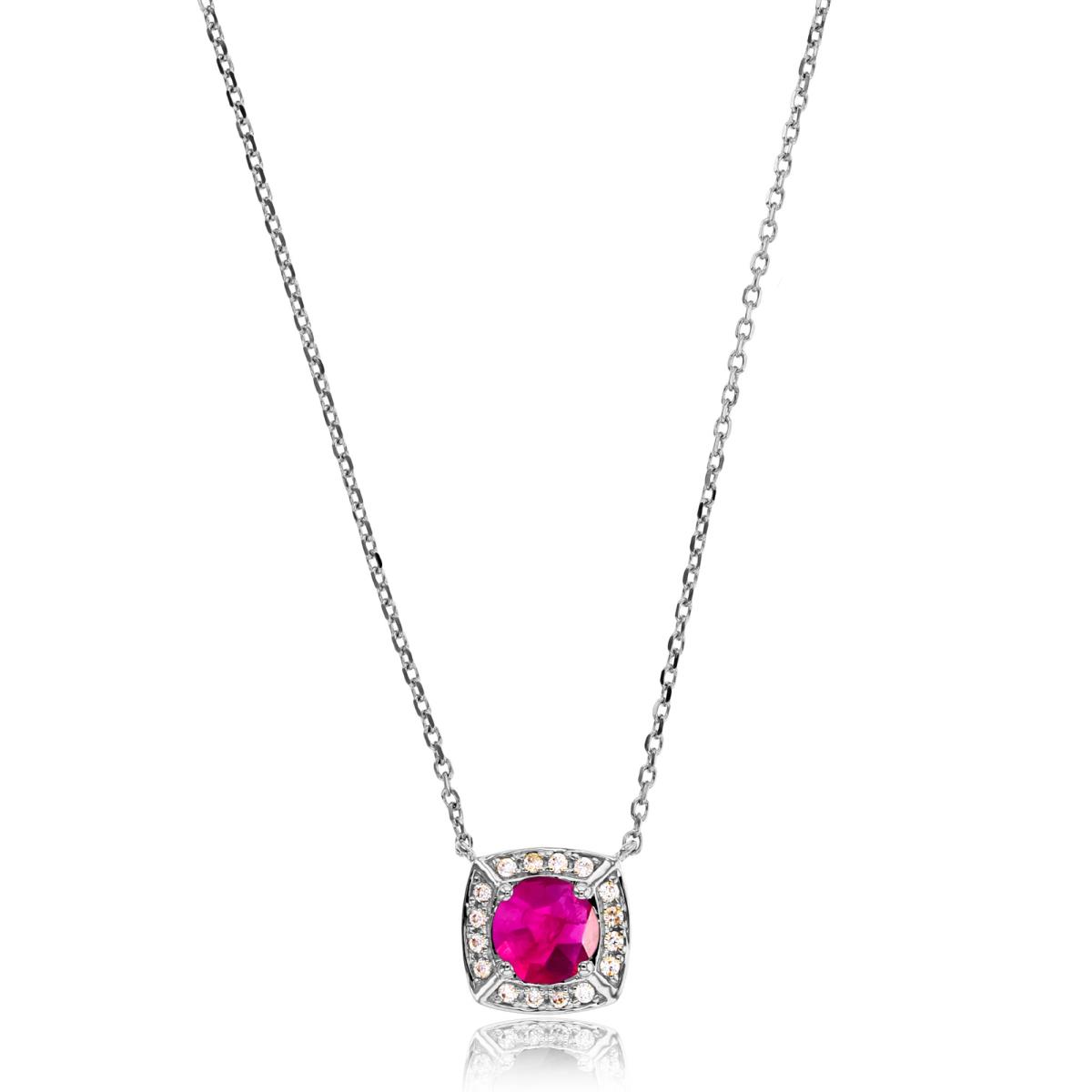 Sterling Silver Rhodium 5mm Rnd Ruby & Rnd Created White Sapphire Cushion 18" Necklace