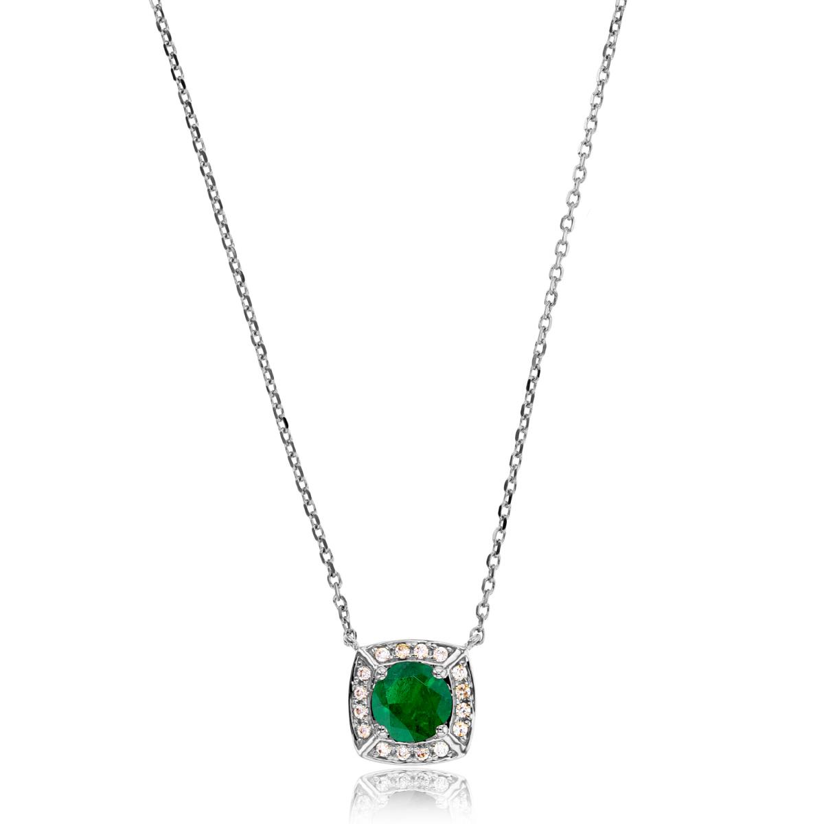 Sterling Silver Rhodium 5mm Rnd Emerald & Rnd Created White Sapphire Cushion 18" Necklace