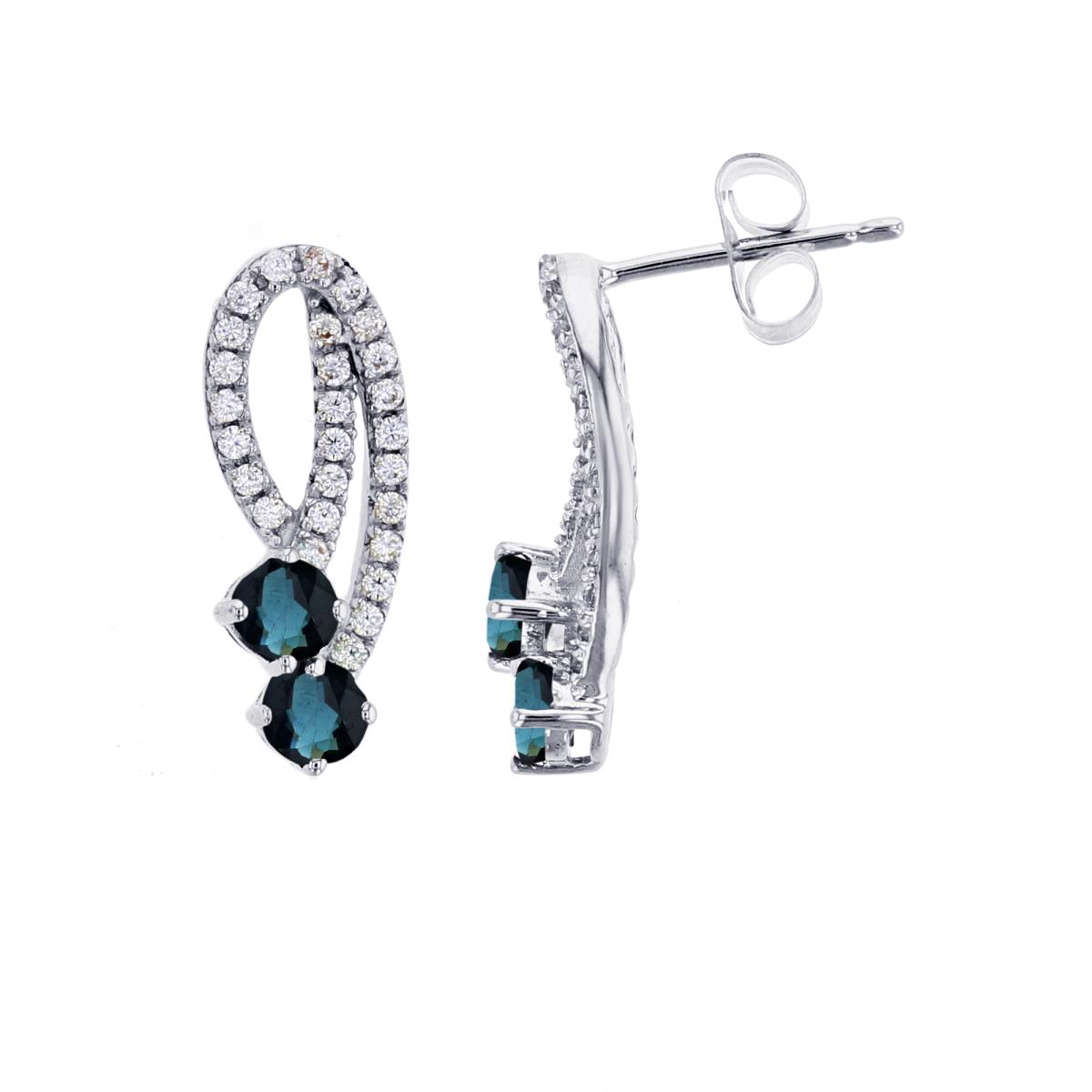 10K White Gold 0.32cttw Rnd Diamonds & 3mm Rnd Sapphire Open Rows Earrings