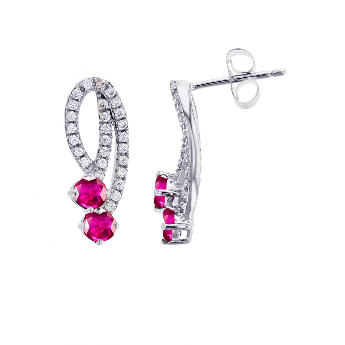 Sterling Silver Rhodium 3mm Rnd Ruby & Rnd Created White Sapphire Open Rows Earrings