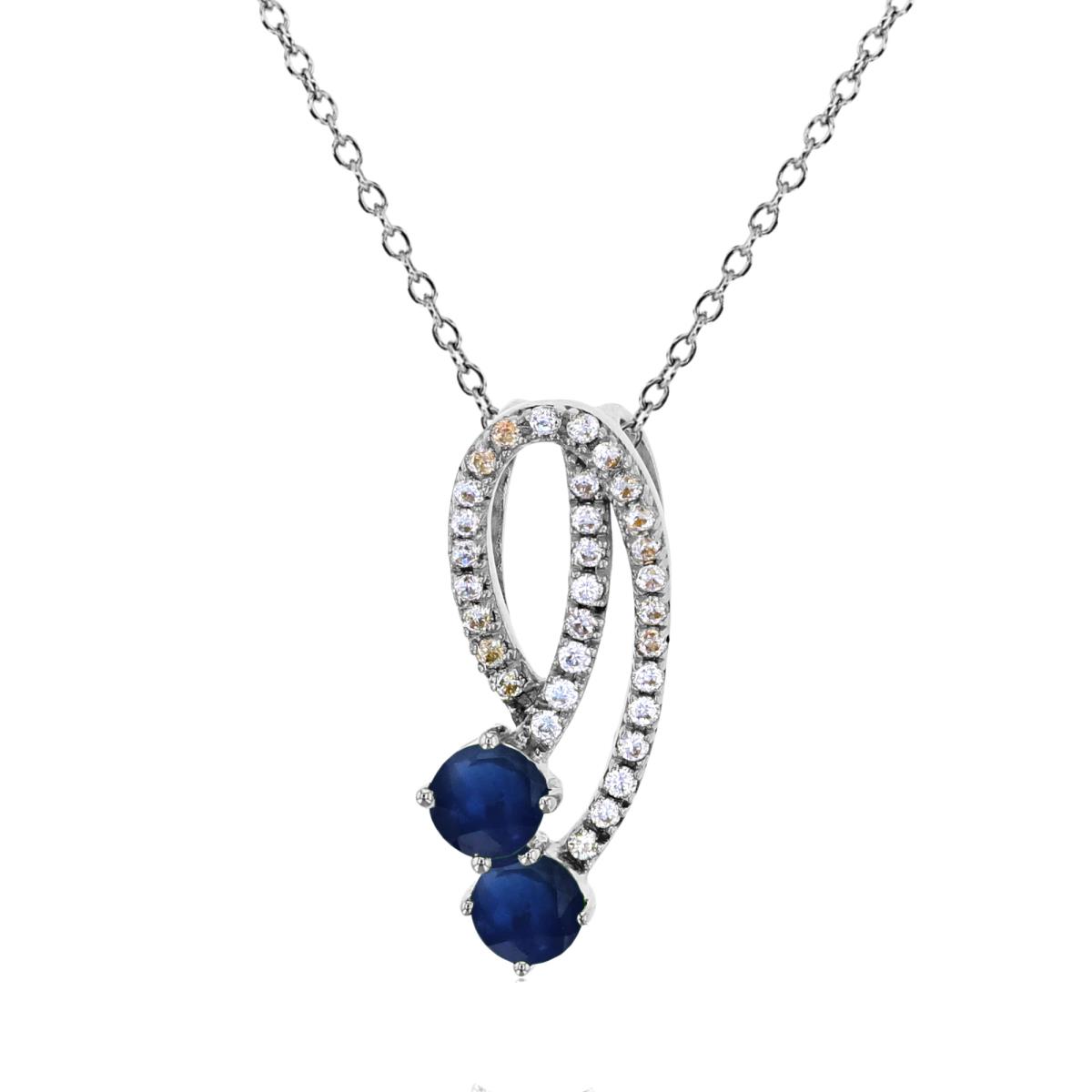 Sterling Silver Rhodium 3.5mm Rnd Sapphire & Rnd Created White Sapphire Open Rows 18"Necklace