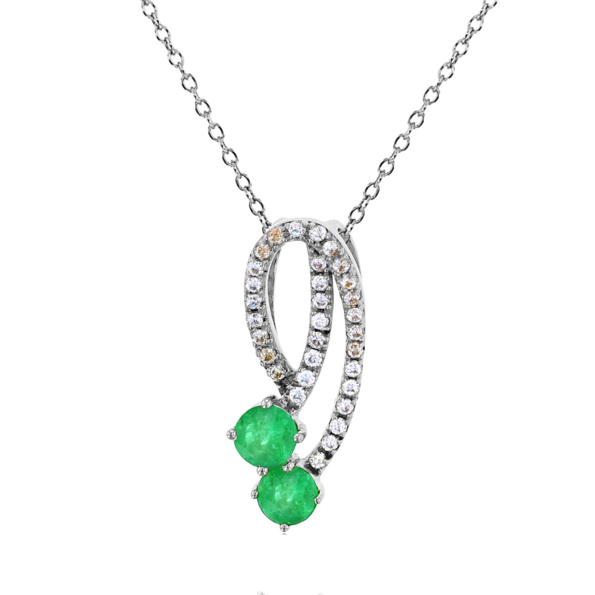 Sterling Silver Rhodium 3.5mm Rnd Emerald & Rnd Created White Sapphire Open Rows 18"Necklace