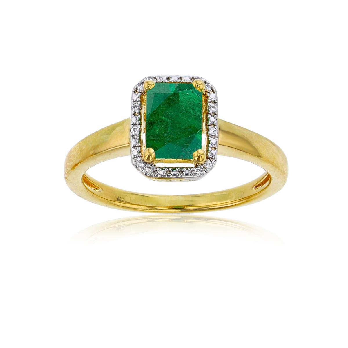 10K Yellow Gold 0.01cttw Rnd Diamonds & 7x5mm Oct Emerald Cushion Ring