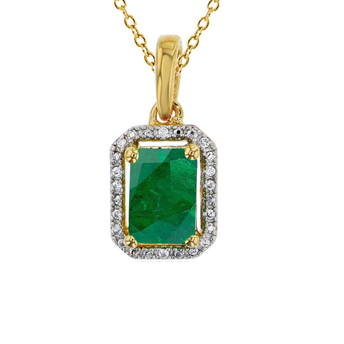 10K Yellow Gold 0.01cttw Rnd Diamonds & 7x5mm Oct Emerald Cushion 18"Necklace