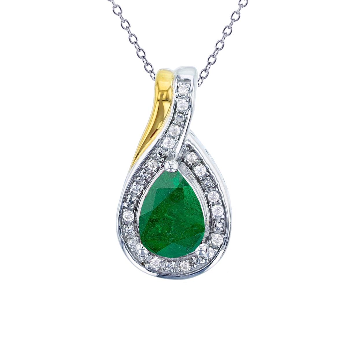 10K Yellow Gold 0.01cttw Rnd Diamonds & 7x5mm PS Emerald 18"Necklace