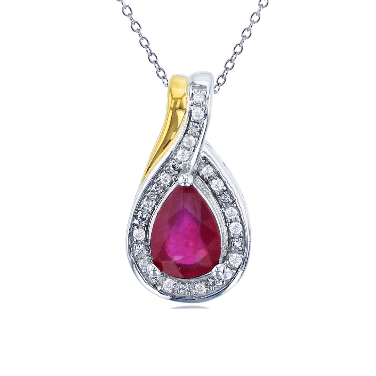 10K Yellow Gold 0.01cttw Rnd Diamonds & 7x5mm PS Glass Filled Ruby 18"Necklace