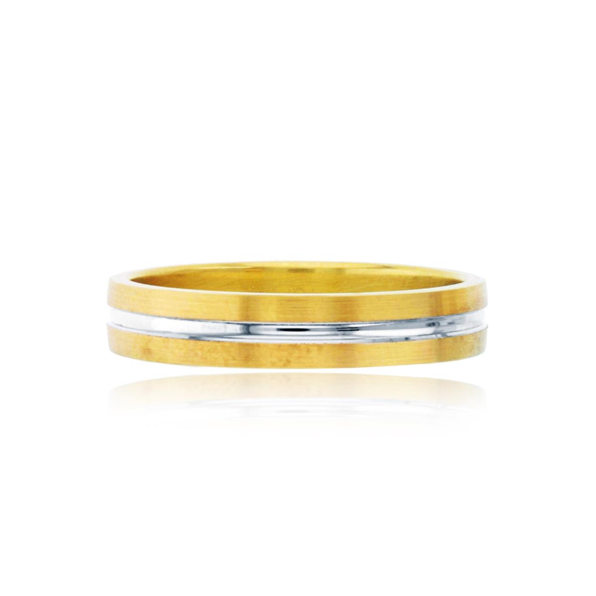 14K Two-Tone Gold 4mm Satin Channel Center Flat Wedding Band
