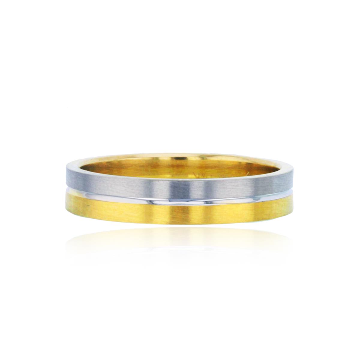 14K Two-Tone Gold 4mm Satin Channel Center Flat Wedding Band