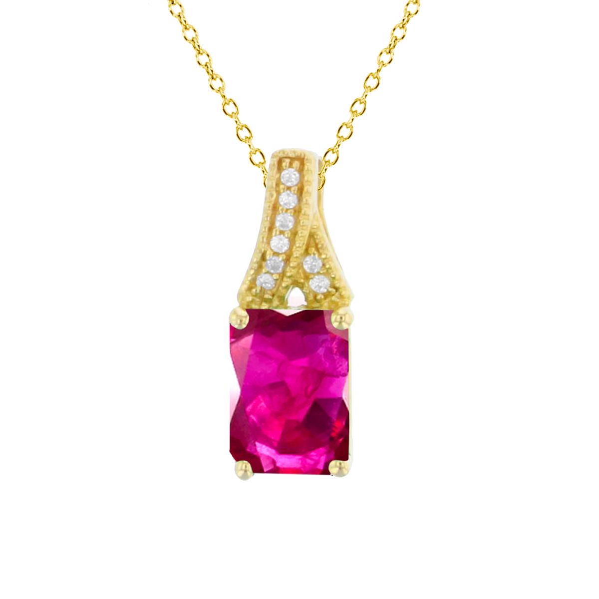 10K Yellow Gold 0.01cttw Rnd Diamonds & 7x5mm Oct Glass Filled Ruby 18"Necklace